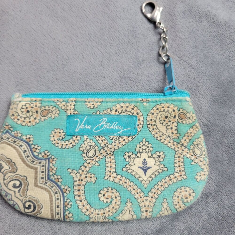 Vera Bradley Zip Coin Purse Clutch With Keychain In Paisley Pattern